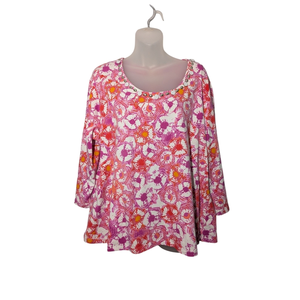 Ruby Rd. Pink and Orange Floral Blouse